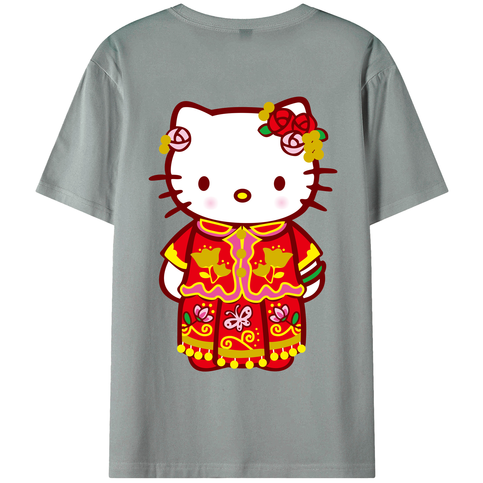 （画像用） Hello Kitty ハローキティ 綿100％ メンズ半袖Tシャツ（バックプリント） 通気性